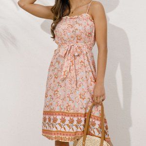 Sherbet Bohemian Belted Frill Trim Spaghetti Strap Dress